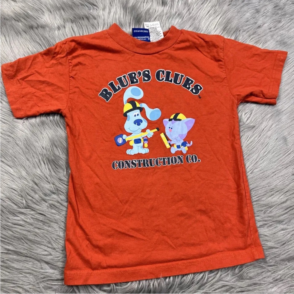 Vintage Blues Clues Nick Jr Toddler Kids Shirt Orange Construction